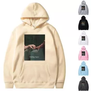 Женская однотонная толстовка с капюшоном и длинным рукавом с принтом L бежевый