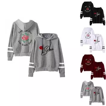 Женская однотонная толстовка с капюшоном и длинным рукавом с принтом L чёрный