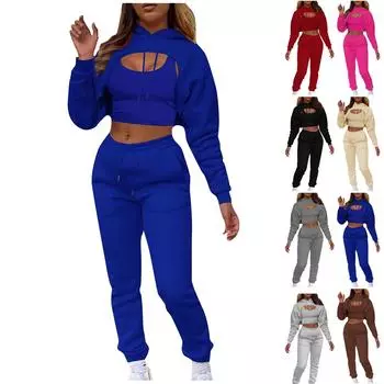 Женская однотонная толстовка с капюшоном и шнурком с подкладкой, брюки с длинными рукавами и шнурком, жилет, комплект из трех предметов S красный