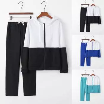 Женская однотонная толстовка с капюшоном и спортивный костюм со штанами, спортивный костюм