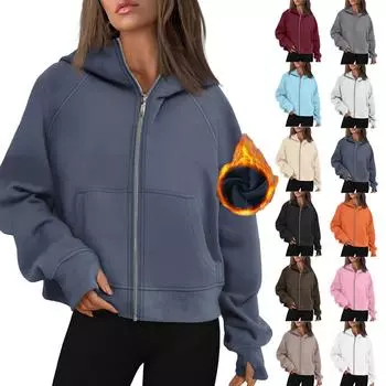 Женская однотонная толстовка с капюшоном на молнии с рукавами и флисовым капюшоном M небесно-голубой