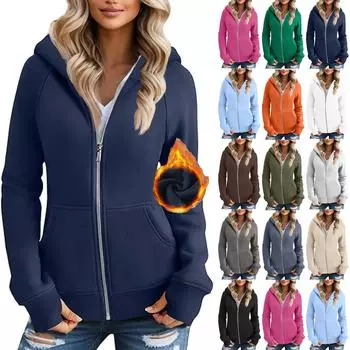 Женская однотонная толстовка с капюшоном на молнии и флисовое пальто с капюшоном XXL хаки