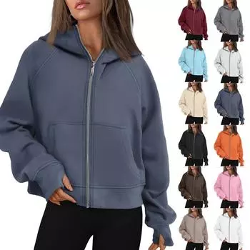 Женская однотонная толстовка с капюшоном на молнии с рукавами и флисовым капюшоном XXL чёрный