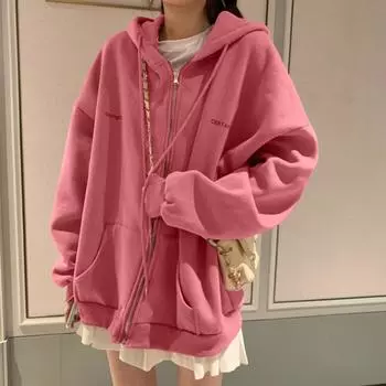 Женская однотонная толстовка с капюшоном на молнии с длинными рукавами и карманами на шнурке Свободная повседневная куртка Уличная одежда M темно-серого