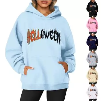 Женская однотонная толстовка с капюшоном с длинным рукавом и принтом на Хэллоуин XXXL