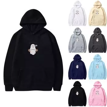 Женская однотонная толстовка с капюшоном с длинным рукавом и принтом на Хэллоуин S чёрный