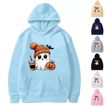 Женская однотонная толстовка с капюшоном с длинным рукавом и принтом на Хэллоуин XXXL тёмно-синий