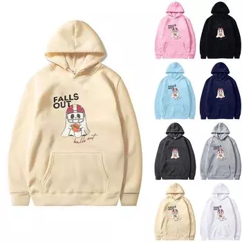 Женская однотонная толстовка с капюшоном с длинным рукавом и принтом на Хэллоуин L чёрный