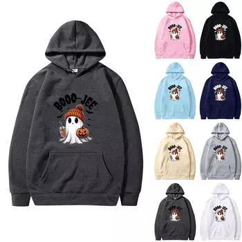 Женская однотонная толстовка с капюшоном с длинным рукавом и принтом на Хэллоуин L