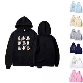 Женская однотонная толстовка с капюшоном с длинным рукавом и принтом на Хэллоуин XL чёрный