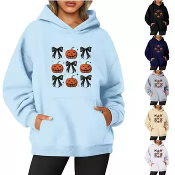 Женская однотонная толстовка с капюшоном с длинным рукавом и принтом на Хэллоуин S бежевый