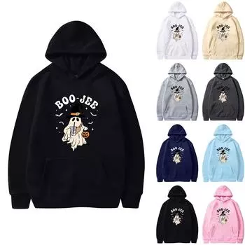 Женская однотонная толстовка с капюшоном с длинным рукавом и принтом на Хэллоуин XXL