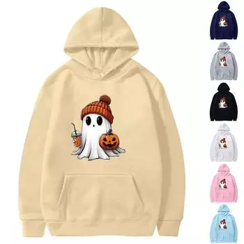 Женская однотонная толстовка с капюшоном с длинным рукавом и принтом на Хэллоуин M чёрный