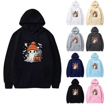 Женская однотонная толстовка с капюшоном с длинным рукавом и принтом на Хэллоуин XXXL розовый