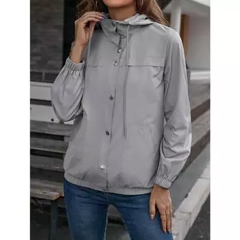 Женская однотонная тонкая куртка с капюшоном и застежкой-молнией из легкой водонепроницаемой ткани для походов на открытом воздухе с длинным рукавом S светло-серый