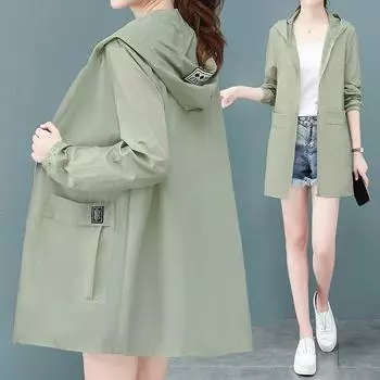 Женская однотонная тонкая куртка с капюшоном, весна-лето, уличное солнцезащитное пальто, повседневное, тонкое, простое, повседневное пальто M зелёный