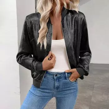 Женская однотонная тонкая модная куртка с цветными вставками, повседневная куртка-топ L чёрный