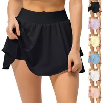 Женская однотонная юбка для йоги, брюки для бега, фитнеса, тенниса, спортивная юбка L чёрный