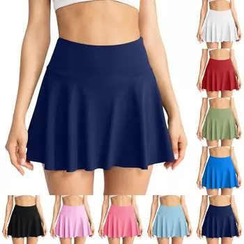 Женская однотонная юбка для йоги, брюки для бега, фитнеса, тенниса, карманная спортивная юбка L армия зеленый