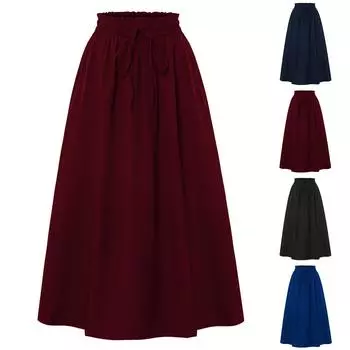 Женская однотонная юбка Drop Casual Fake Drawstring Loose Pocket Skirt L чёрный