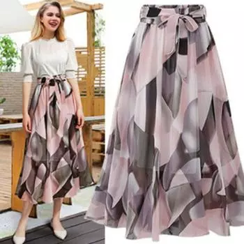 Женская однотонная юбка-миди из мягкой эластичной расклешенной ткани до колена с принтом XXXXXL чёрный