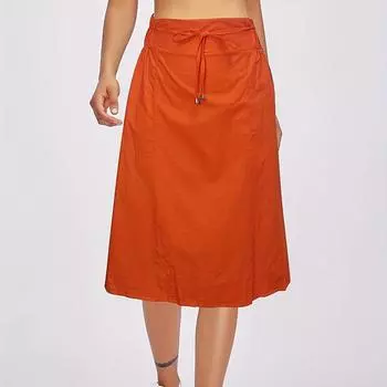 Женская однотонная юбка с высокой талией и шнурком S оранжевый