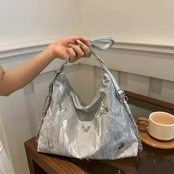 Женская однотонная универсальная многослойная сумка из искусственной кожи на молнии через плечо, сумка через подмышку, сумка-мессенджер One Size серебряный