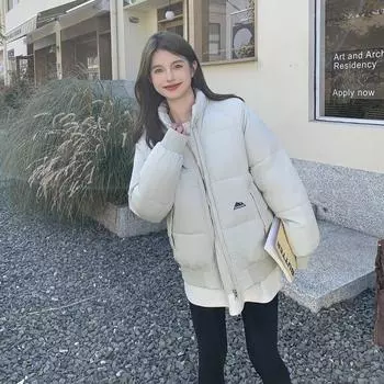 Женская однотонная утепленная верхняя одежда на осень-зиму с хлопковой подкладкой, на молнии, с воротником-стойкой, теплая короткая куртка, пальто S чёрный