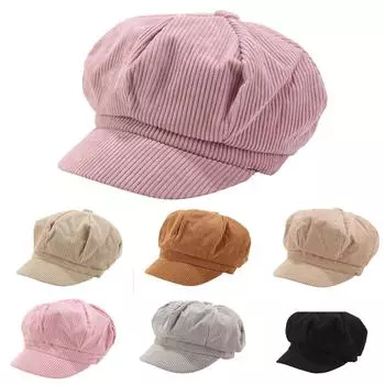 Женская однотонная вельветовая кепка, универсальная шляпа литературного художника, восьмиугольная шляпа в британском ретро-стиле M бежевый
