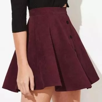 Женская однотонная вельветовая осенне-зимняя модная милая юбка-зонтик с одним рядом пуговиц и высокой талией L