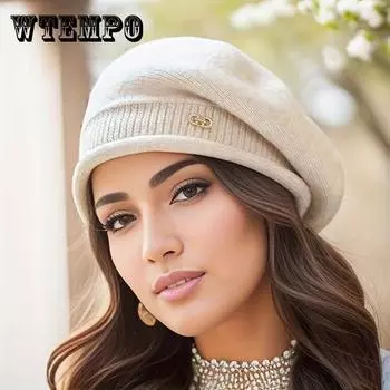 Женская однотонная вязаная шерстяная шапка-берет, универсальный толстый зимний теплый берет, нейлоновый материал, эластичный крой, городской стиль