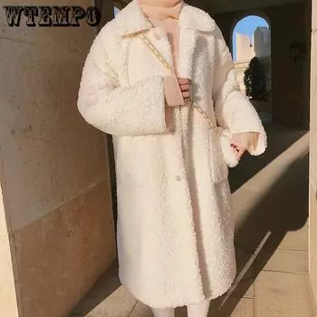 Женская однотонная зимняя теплая куртка осень/зима с имитацией овечьей шерсти корейская свободная и бархатная длинная толстовка с капюшоном S