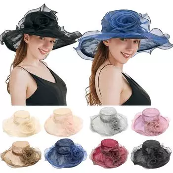 Женская органза, церковный чародей, свадебное чаепитие, свадебная шляпа с цветочным узором, большая кепка с ободком One Size чёрный