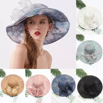 Женская органза, церковный чародей, свадебное чаепитие, свадебная шляпа с цветком one size тёмно-синий