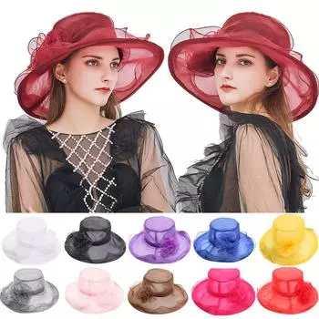 Женская органза, церковный чародей, свадебное чаепитие, свадебная шляпа с цветочным узором, большая кепка с ободком One Size чёрный