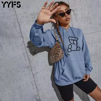 Женская осень 2021, новая тонкая толстовка с уличным принтом и капюшоном, Европа и Америка XS хаки