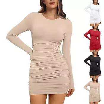 Женская осень и зима мода сексуальный тонкий пакет бедра знакомства длинные рукава нижние платья L чёрный