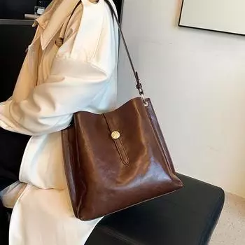 Женская осень/зима 2022, новая простая и повседневная однотонная текстурированная сумка на плечо, большая вместительная сумка-тоут из искусственной кожи с мягким лицом