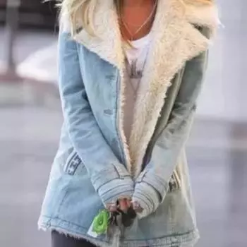 Женская осень-зима однотонная плюшевая куртка с лацканами, модная повседневная парка, утолщенная теплая свободная верхняя одежда с плюшевой подкладкой S чёрный