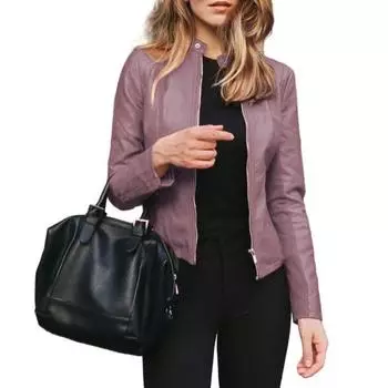 Женская осенне-весенняя куртка из гладкой искусственной кожи, сплошной цвет, на молнии с длинным рукавом, ветрозащитный воротник-стойка, облегающее женское мотоциклетное пальто M темно-синий