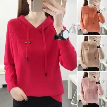 Женская осенне-весенняя толстовка с длинным рукавом, вязаная на шнурке, сплошной цвет, большие размеры, с капюшоном, эластичная, свободная, мягкая 3XL хаки