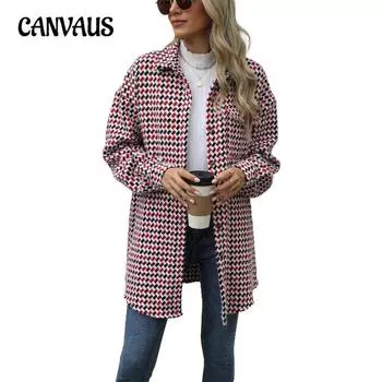 Женская осенне-зимняя блузка с лацканами в клетку «Тысяча птиц», твидовый пиджак средней длины для женщин S чёрный