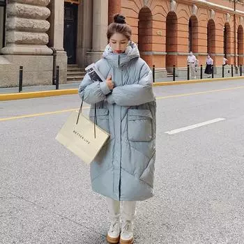 Женская осенне-зимняя длинная хлопковая куртка, утолщенная и свободная повседневная хлопковая куртка с капюшоном и воротником-стойкой XXXL