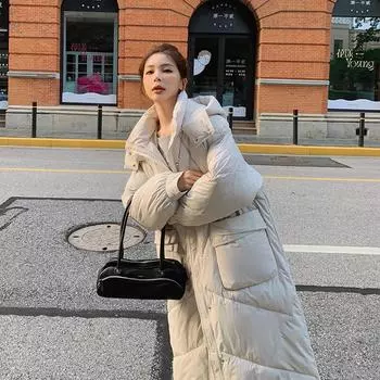 Женская осенне-зимняя длинная хлопковая куртка, утолщенная и свободная повседневная хлопковая куртка с капюшоном и воротником-стойкой M