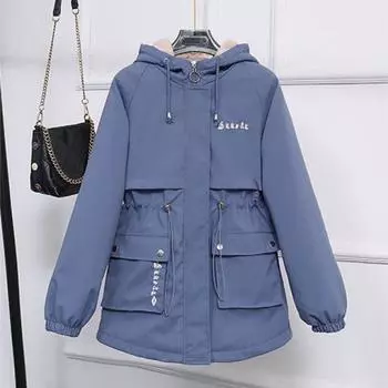 Женская осенне-зимняя длинная куртка для маленьких людей, однотонная хлопковая куртка с капюшоном на шнурке 3XL