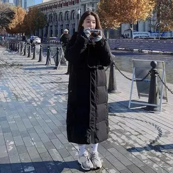 Женская осенне-зимняя длинная пуховая хлопковая куртка с утолщенным однотонным хлопковым пальто длиной до колена S слоновая кость