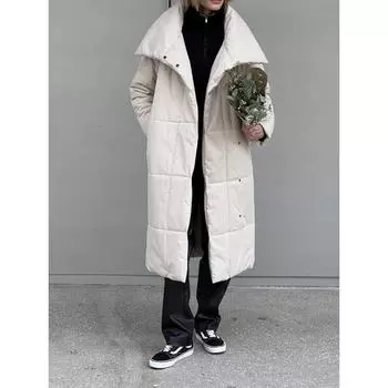 Женская осенне-зимняя длинная свободная повседневная теплая хлопковая куртка со стоячим воротником S бежевый