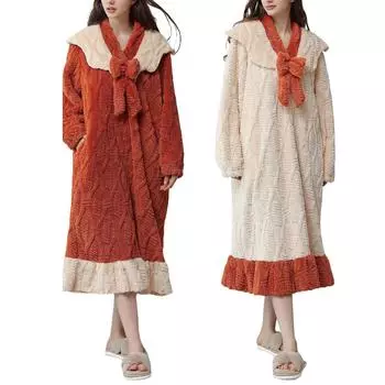 Женская осенне-зимняя домашняя одежда, удобная ночная рубашка из хлопкового бархата, теплые и удобные пижамы и ночные рубашки L бежевый