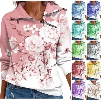 Женская осенне-зимняя футболка, модный свободный женский пуловер, спортивные топы с молнией на четверть, повседневный топ с v-образным вырезом и длинными рукавами L серый