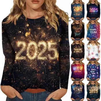 Женская осенне-зимняя футболка с круглым вырезом и длинным рукавом с принтом M синий